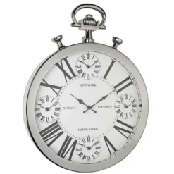 Casa Padrino Luxus Weltzeituhr Silber 40 x 5 x H. 52 cm - Wanduhr im Design einer antiken Taschenuhr