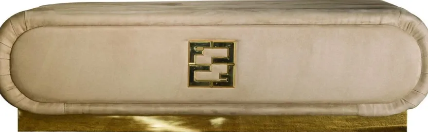 Casa Padrino Luxus Wildleder Sitzbank Taupefarben / Gold 130 x 60 x H. 36 cm - Hotel Möbel - Luxus Qualität - Made in Italy