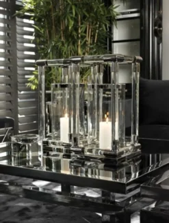 Casa Padrino Luxus Windlicht Kerzenleuchter aus Edelstahl in Nickel Finish, Durchmesser 24 cm, Höhe 45 cm - Limited Edition