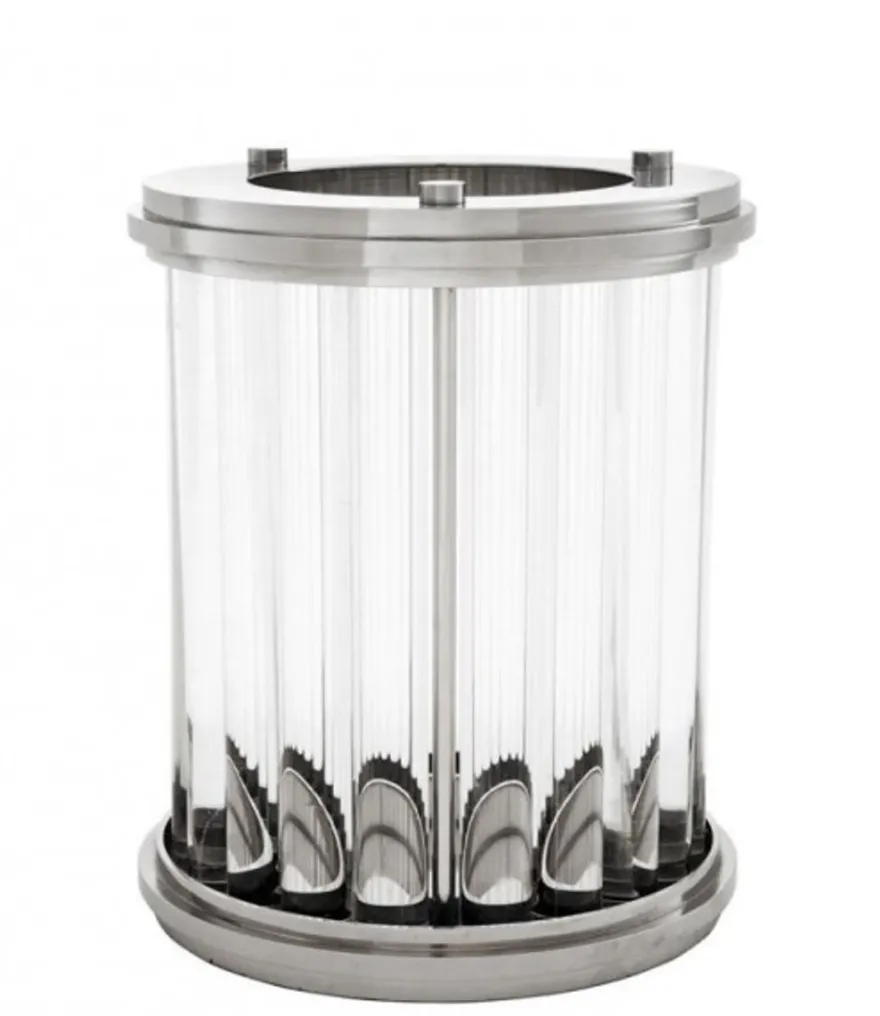 Casa Padrino Luxus Windlicht Kerzenleuchter in Nickel Finish Silber 26,5 x H. 33,5 cm