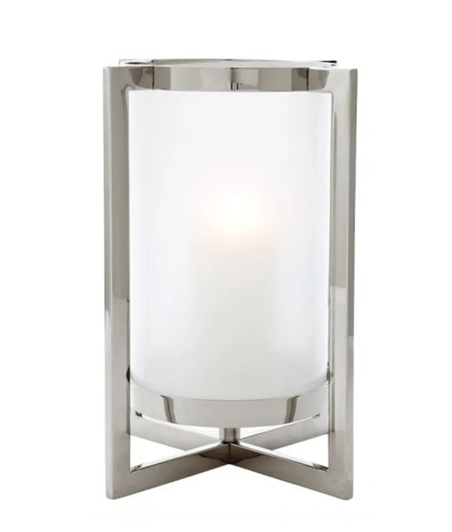 Casa Padrino Luxus Windlicht Kerzenleuchter aus Nickel Finish, Durchmesser 36 cm, Höhe 46 cm
