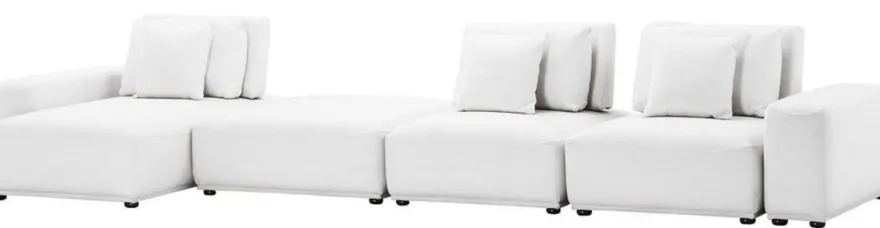 Casa Padrino Luxus Wohnlandschaft Weiß / Schwarz 340 x 159 x H. 83 cm - Wohnzimmer Sofa mit 6 Kissen - Luxus Qualität