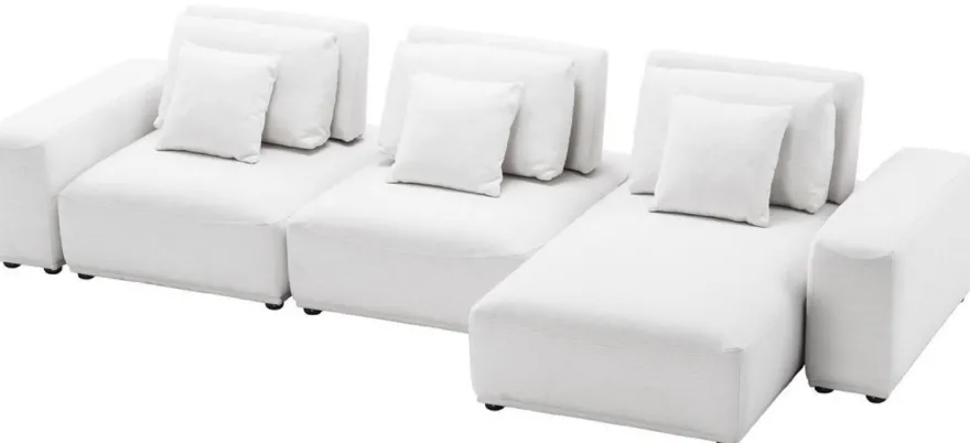 Casa Padrino Luxus Wohnlandschaft Weiß / Schwarz 340 x 159 x H. 83 cm - Wohnzimmer Sofa mit 6 Kissen - Luxus Qualität
