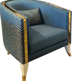 Casa Padrino Luxus Wohnzimmer Sessel Blau / Creme / Gold 80 x 85 x H. 85 cm - Luxus Wohnzimmer Möbel - Luxus Qualität