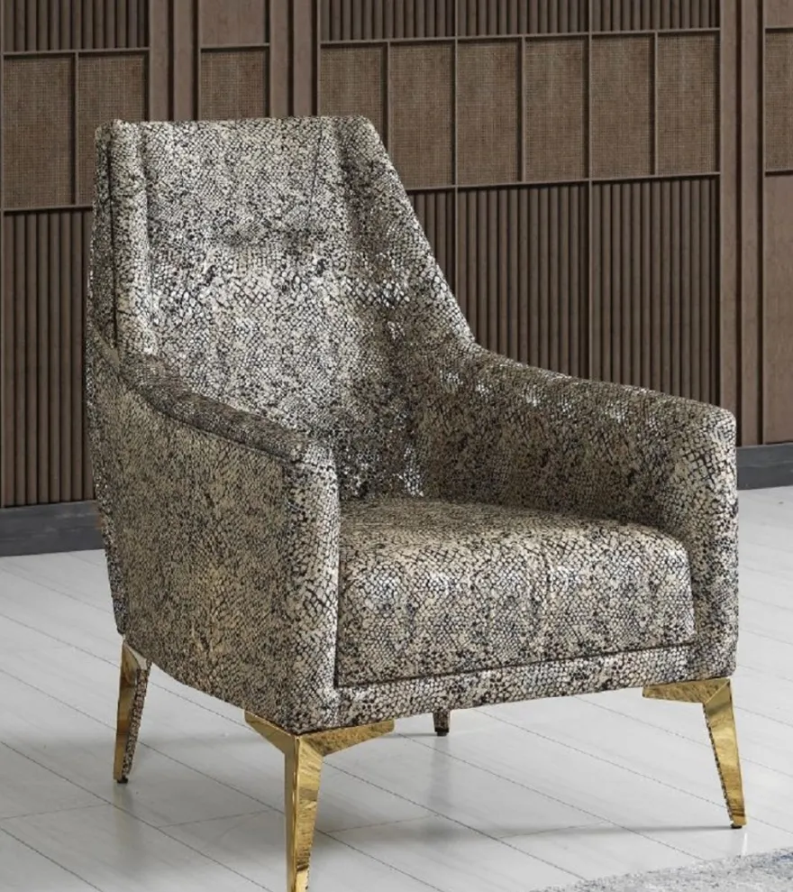 Casa Padrino Luxus Wohnzimmer Sessel Beige / Grau / Gold 70 x 95 x H. 96 cm - Wohnzimmer Möbel - Luxus Möbel