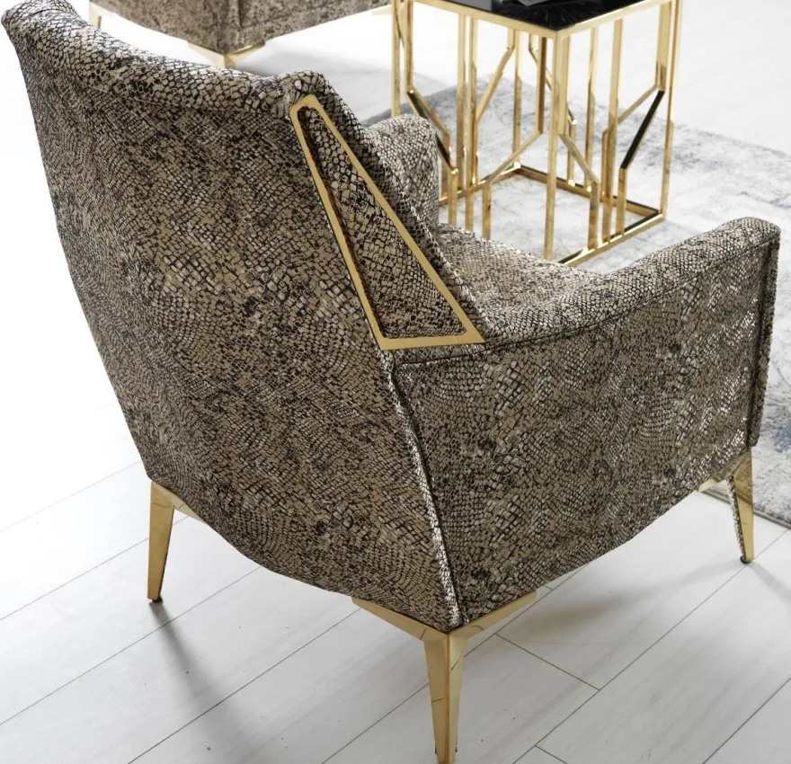 Casa Padrino Luxus Wohnzimmer Sessel Beige / Grau / Gold 70 x 95 x H. 96 cm - Wohnzimmer Möbel - Luxus Möbel