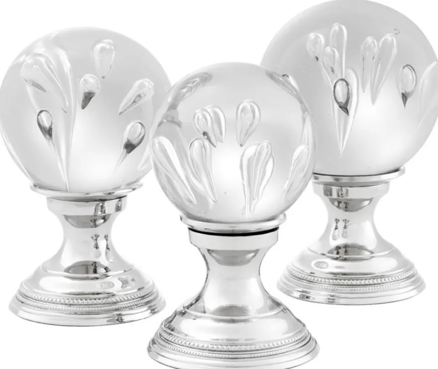 Casa Padrino Luxus Wohnzimmer Deko 3er Set Silber - Glas Kugeln mit Messing Sockel