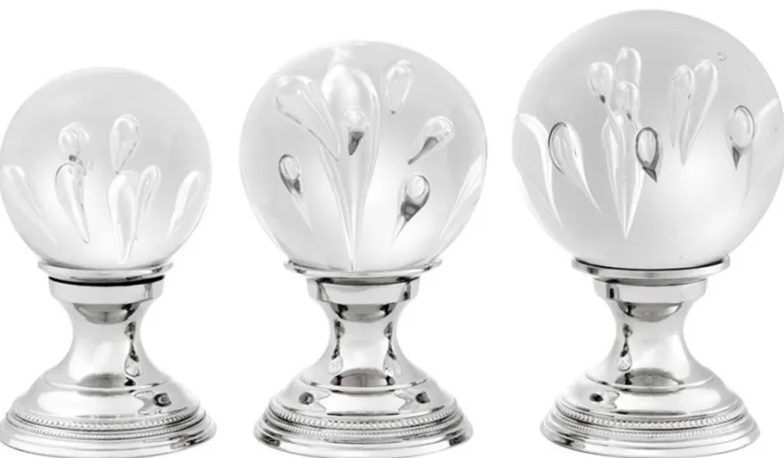 Casa Padrino Luxus Wohnzimmer Deko 3er Set Silber - Glas Kugeln mit Messing Sockel