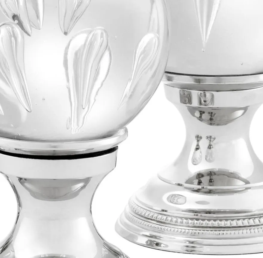 Casa Padrino Luxus Wohnzimmer Deko 3er Set Silber - Glas Kugeln mit Messing Sockel
