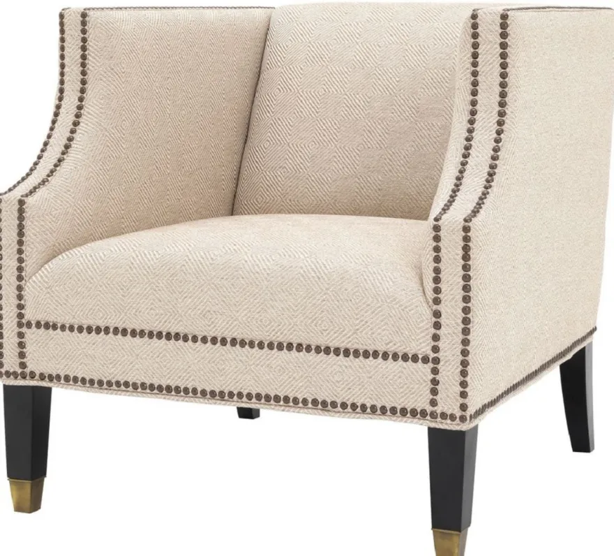 Casa Padrino Luxus Wohnzimmer Sessel Sandfarben / Schwarz / Messingfarben 75 x 80 x H. 75 cm - Luxus Möbel