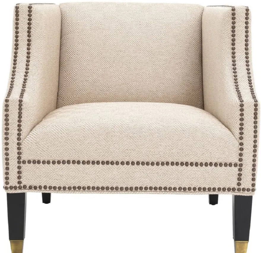 Casa Padrino Luxus Wohnzimmer Sessel Sandfarben / Schwarz / Messingfarben 75 x 80 x H. 75 cm - Luxus Möbel