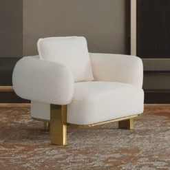 Casa Padrino Luxus Wohnzimmer & Hotel Sessel Weiß / Gold 115 cm - Luxus Möbel