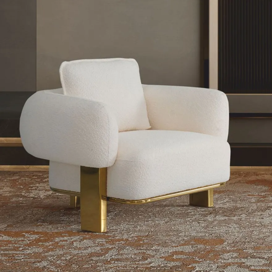 Casa Padrino Luxus Wohnzimmer & Hotel Sessel Weiß / Gold 115 cm - Luxus Möbel
