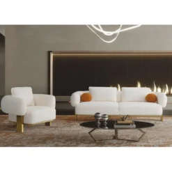 Casa Padrino Luxus Wohnzimmer & Hotel Sessel Weiß / Gold 115 cm - Luxus Möbel