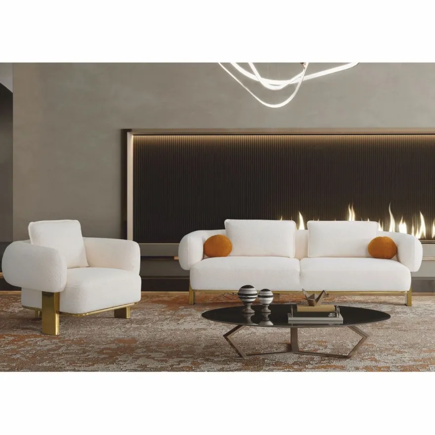 Casa Padrino Luxus Wohnzimmer & Hotel Sessel Weiß / Gold 115 cm - Luxus Möbel