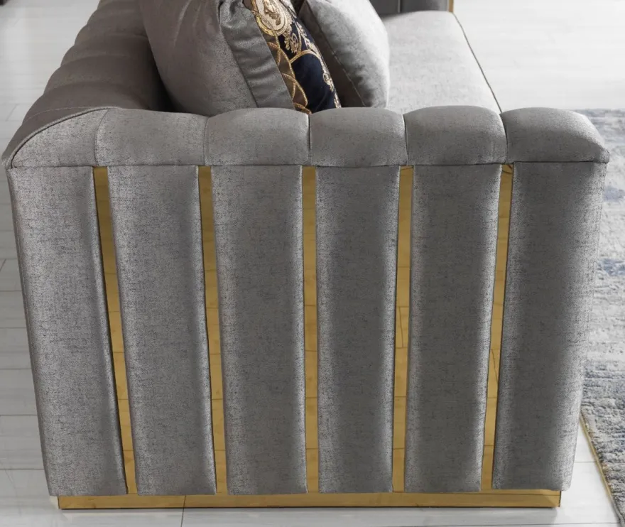Casa Padrino Luxus Wohnzimmer Sofa mit dekorativen Kissen Grau / Gold 240 x 92 x H. 78 cm - Luxus Wohnzimmer Möbel