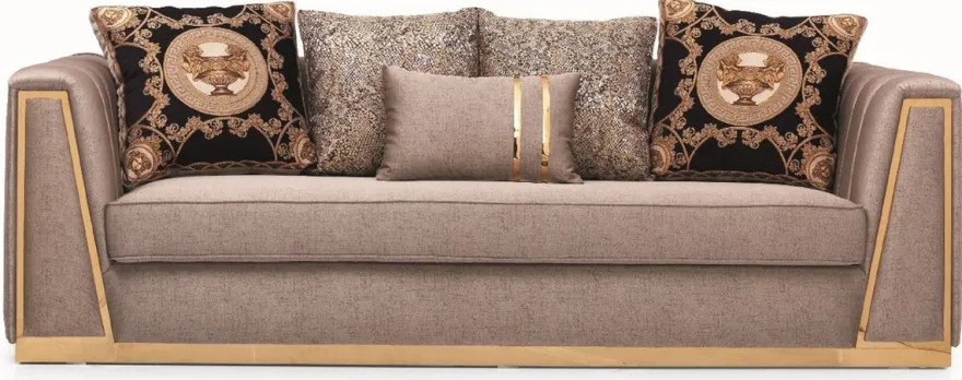Casa Padrino Luxus Wohnzimmer Sofa mit dekorativen Kissen Grau / Gold 240 x 92 x H. 78 cm - Luxus Wohnzimmer Möbel