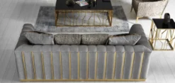 Casa Padrino Luxus Wohnzimmer Sofa mit dekorativen Kissen Grau / Gold 240 x 92 x H. 78 cm - Luxus Wohnzimmer Möbel
