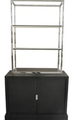 Casa Padrino Luxus Wohnzimmerschrank Schwarz / Silber 109 x 42 x H. 201 cm - Luxus Wohnzimmermöbel