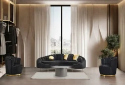 Casa Padrino Luxus Wohnzimmer Sessel Schwarz / Gold Ø 75 x H. 90 cm