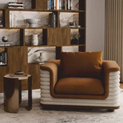 Casa Padrino Luxus Wohnzimmer & Hotel Sessel Braun / Weiß 115 cm - Premium Qualität