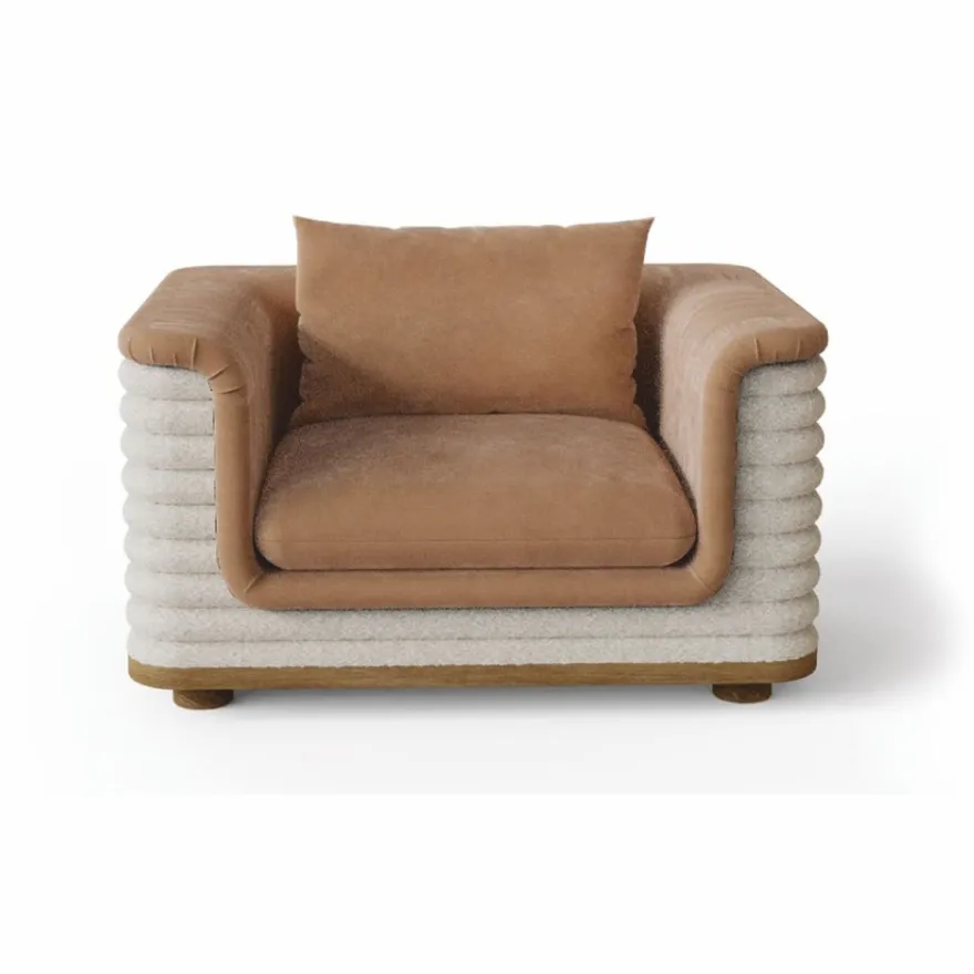Casa Padrino Luxus Wohnzimmer & Hotel Sessel Braun / Weiß 115 cm - Premium Qualität