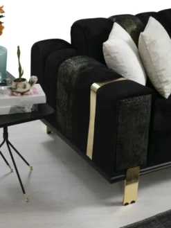 Casa Padrino Luxus Wohnzimmer Sofa mit verstellbarer Rückenlehne Schwarz / Gold 223 x 93 x H. 76 cm - Wohnzimmer Möbel - Luxus Möbel