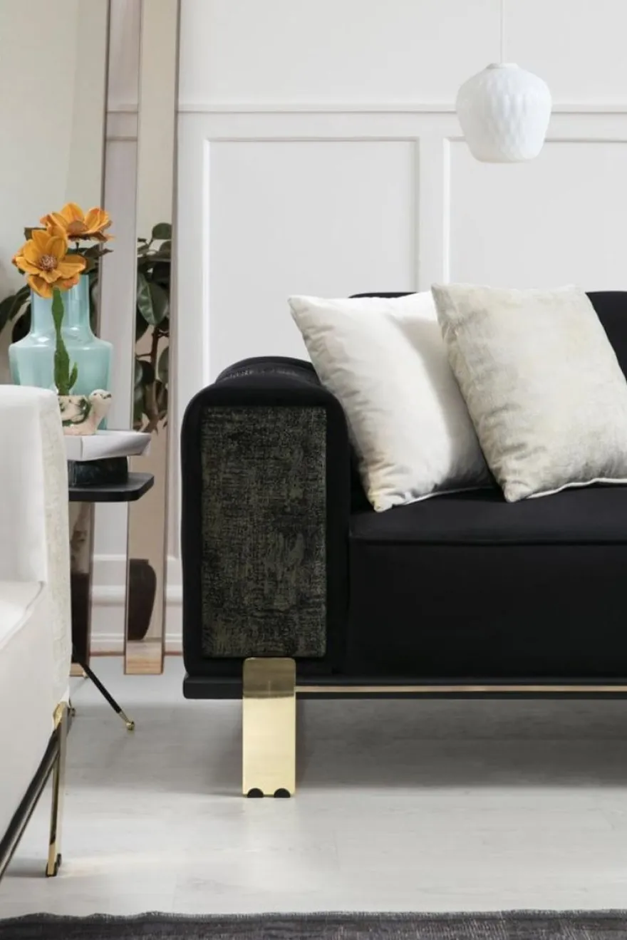 Casa Padrino Luxus Wohnzimmer Sofa mit verstellbarer Rückenlehne Schwarz / Gold 223 x 93 x H. 76 cm - Wohnzimmer Möbel - Luxus Möbel
