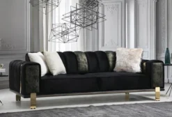 Casa Padrino Luxus Wohnzimmer Sofa mit verstellbarer Rückenlehne Schwarz / Gold 223 x 93 x H. 76 cm - Wohnzimmer Möbel - Luxus Möbel