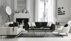 Casa Padrino Luxus Wohnzimmer Sofa mit verstellbarer Rückenlehne Schwarz / Gold 223 x 93 x H. 76 cm - Wohnzimmer Möbel - Luxus Möbel