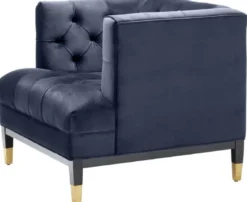 Casa Padrino Luxus Wohnzimmer Sessel Mitternachtsblau / Schwarz / Messingfarben 93 x 85 x H. 79 cm - Chesterfield Möbel