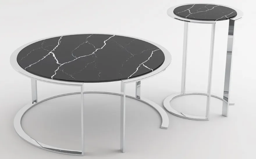 Casa Padrino Luxus Wohnzimmer Set Silber / Schwarz - 1 Couchtisch mit Marmorplatte & 1 Beistelltisch mit Marmorplatte - Wohnzimmermöbel - Luxus Qualität