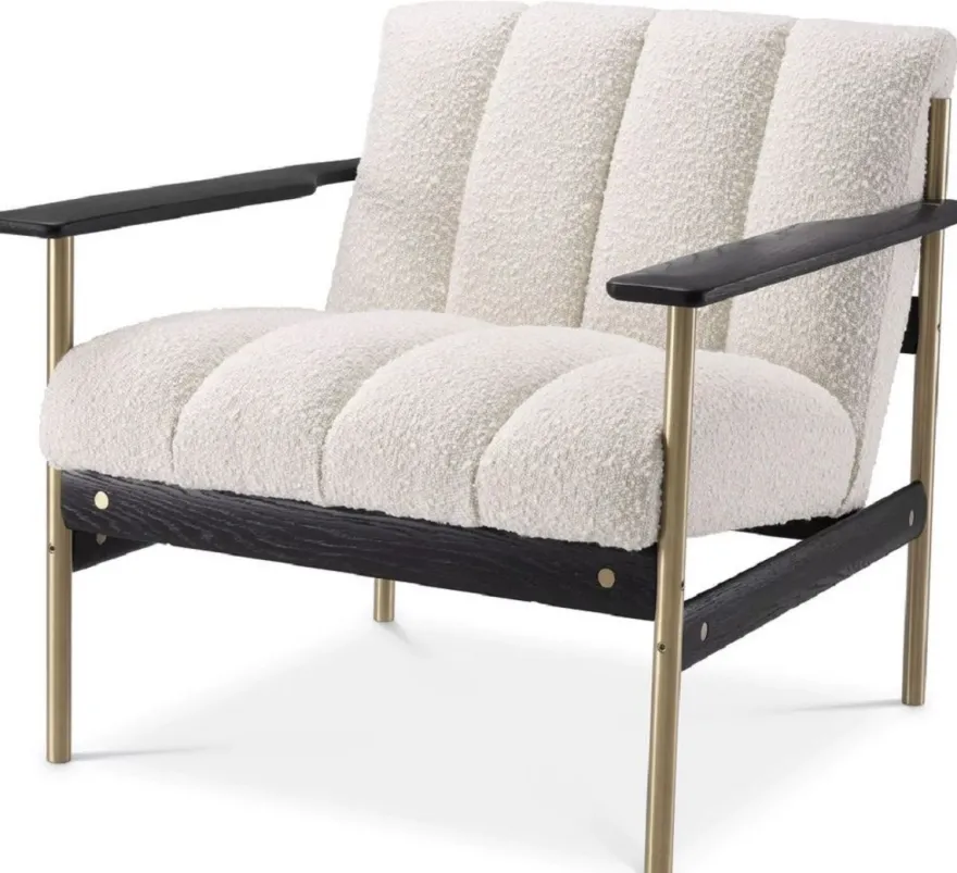 Casa Padrino Luxus Wohnzimmer Sessel Creme / Messing / Schwarz 75 x 78 x H. 73 cm - Moderner Wohnzimmer Sessel - Luxus Wohnzimmer & Hotel Möbel - Luxus Qualität