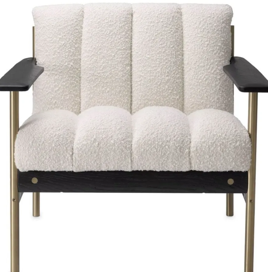 Casa Padrino Luxus Wohnzimmer Sessel Creme / Messing / Schwarz 75 x 78 x H. 73 cm - Moderner Wohnzimmer Sessel - Luxus Wohnzimmer & Hotel Möbel - Luxus Qualität