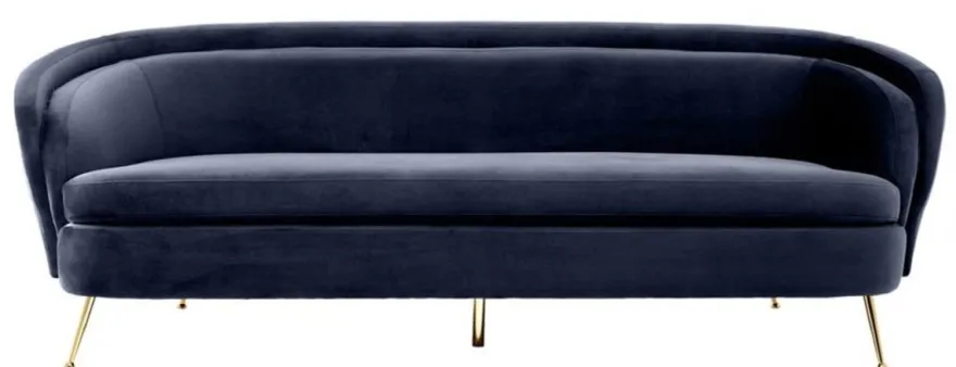 Casa Padrino Luxus Wohnzimmer Samtsofa Mitternachtsblau / Messingfarben 220 x 85 x H. 77 cm - Luxus Möbel