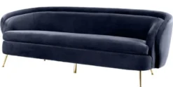 Casa Padrino Luxus Wohnzimmer Samtsofa Mitternachtsblau / Messingfarben 220 x 85 x H. 77 cm - Luxus Möbel