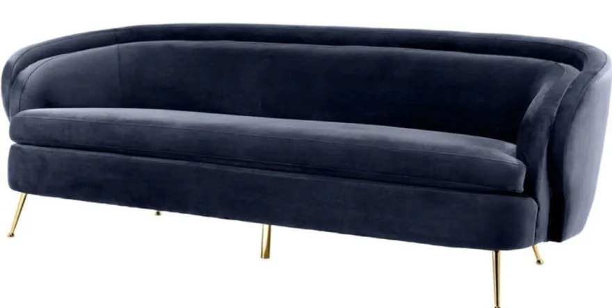 Casa Padrino Luxus Wohnzimmer Samtsofa Mitternachtsblau / Messingfarben 220 x 85 x H. 77 cm - Luxus Möbel