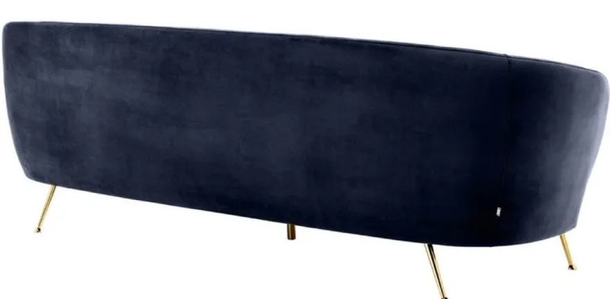 Casa Padrino Luxus Wohnzimmer Samtsofa Mitternachtsblau / Messingfarben 220 x 85 x H. 77 cm - Luxus Möbel