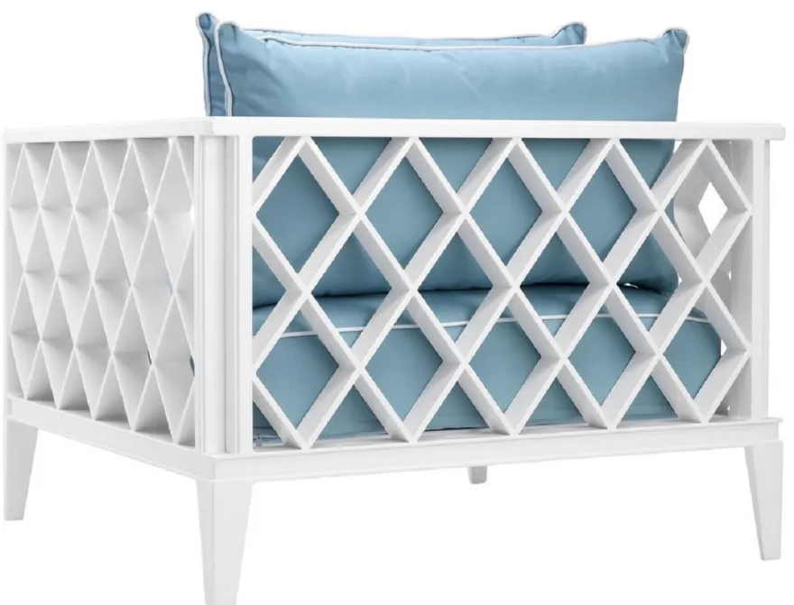 Casa Padrino Luxus Wohnzimmer Sessel mit Kissen Weiß / Hellblau 96,5 x 93,5 x H. 68,5 cm - Wohnzimmer Möbel