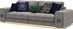 Casa Padrino Luxus Wohnzimmer Set Grau / Braun - 2 Sofas & 2 Sessel & 1 Couchtisch Set - Edle Wohnzimmermöbel - Luxus Möbel