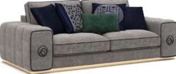 Casa Padrino Luxus Wohnzimmer Set Grau / Braun - 2 Sofas & 2 Sessel & 1 Couchtisch Set - Edle Wohnzimmermöbel - Luxus Möbel