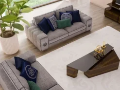 Casa Padrino Luxus Wohnzimmer Set Grau / Braun - 2 Sofas & 2 Sessel & 1 Couchtisch Set - Edle Wohnzimmermöbel - Luxus Möbel