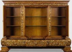 Casa Padrino Luxus Wohnzimmerschrank mit LED Beleuchtung Braun / Gold 268 x 58 x H. 189 cm - Massivholz Schrank - Luxus Möbel - Luxus Einrichtung - Wohnzimmer Einrichtung - Luxus Qualität
