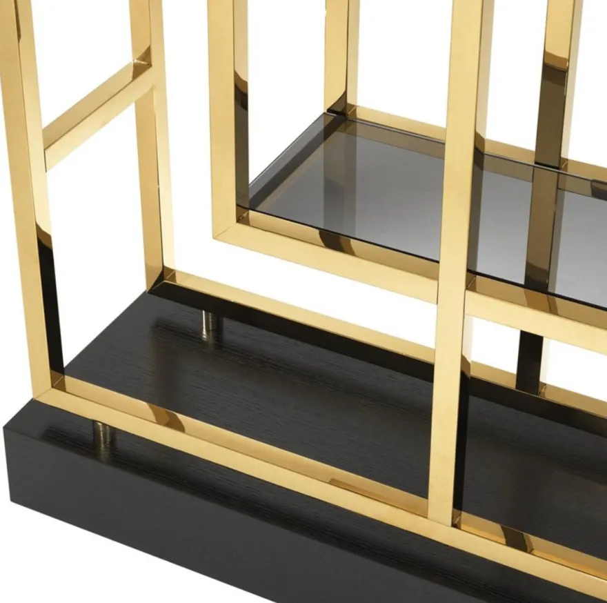 Casa Padrino Luxus Wohnzimmer Regalschrank Gold / Schwarz 108 x 29 x H. 240 cm