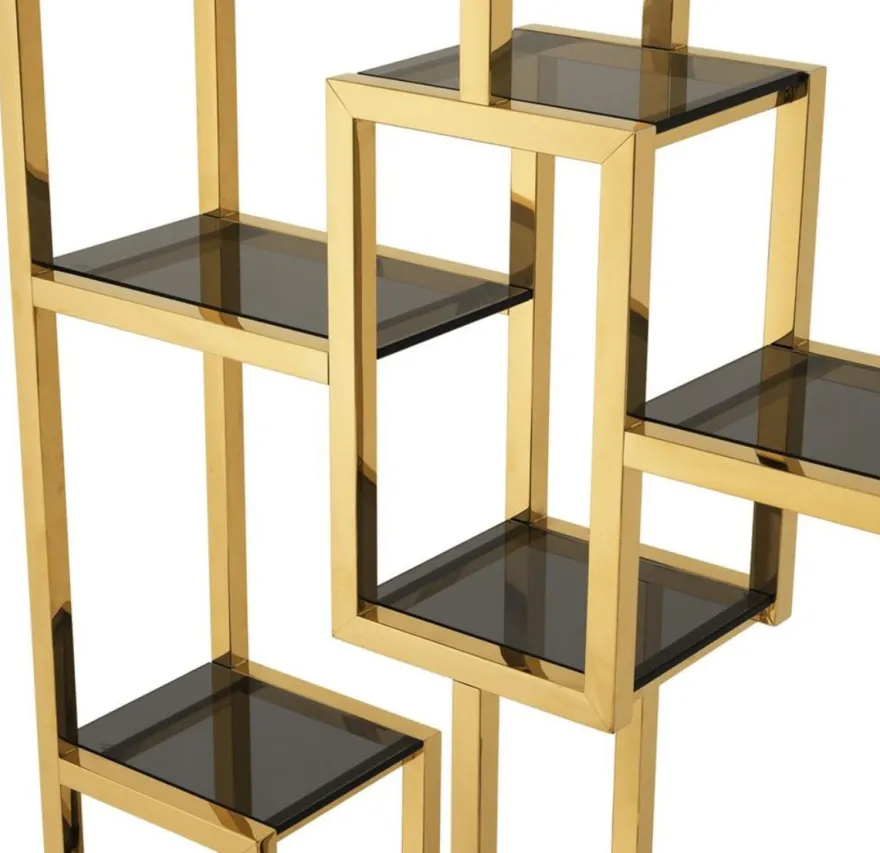 Casa Padrino Luxus Wohnzimmer Regalschrank Gold / Schwarz 108 x 29 x H. 240 cm