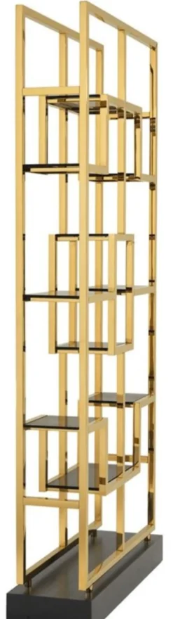 Casa Padrino Luxus Wohnzimmer Regalschrank Gold / Schwarz 108 x 29 x H. 240 cm