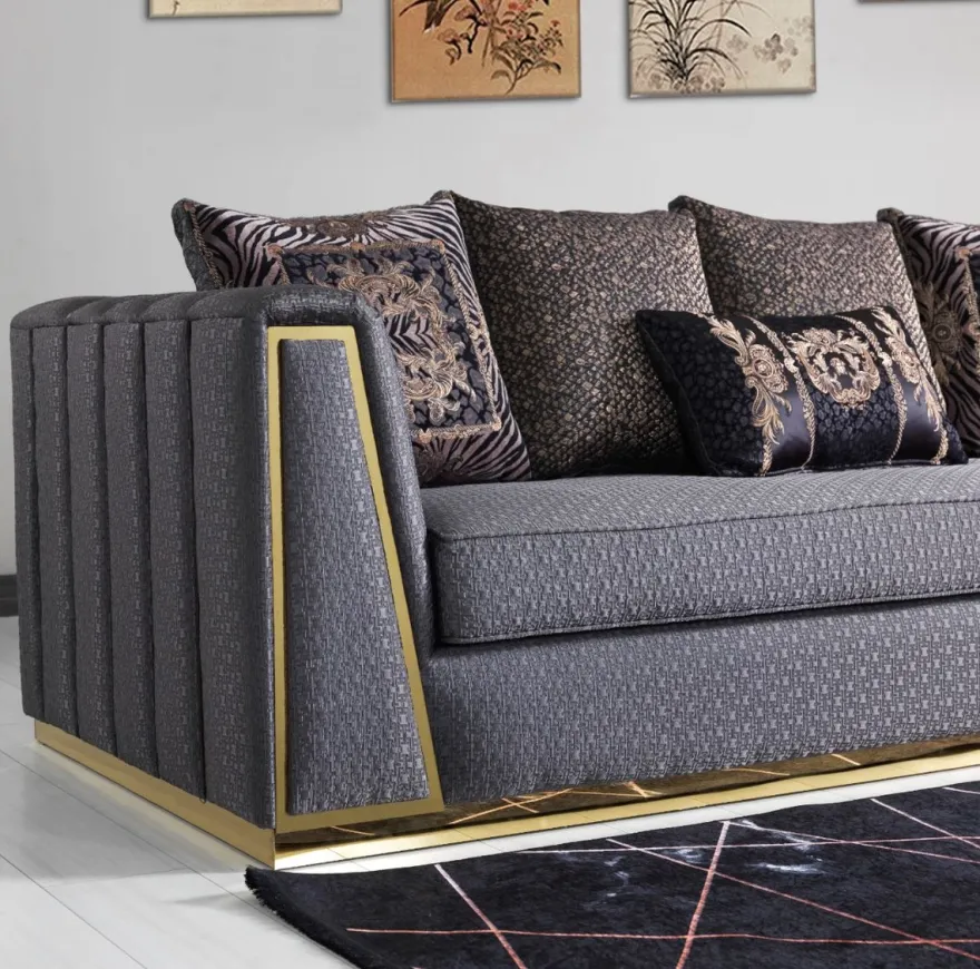 Casa Padrino Luxus Wohnzimmer Sofa mit dekorativen Kissen Lila / Gold 240 x 92 x H. 78 cm - Luxus Wohnzimmer Möbel
