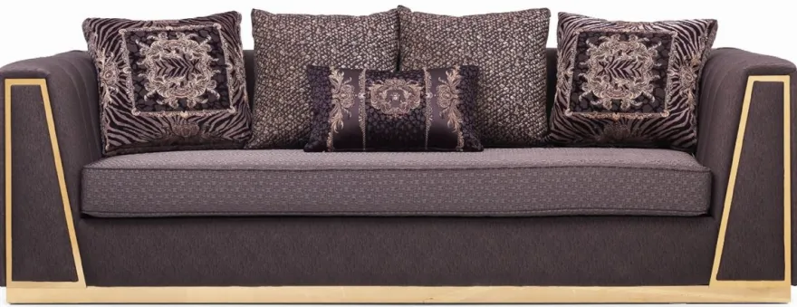 Casa Padrino Luxus Wohnzimmer Sofa mit dekorativen Kissen Lila / Gold 240 x 92 x H. 78 cm - Luxus Wohnzimmer Möbel