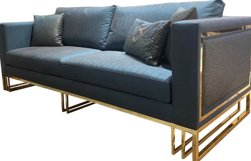 Casa Padrino Luxus Wohnzimmer Sofa Blau / Gold 240 x 95 x H. 80 cm - Luxus Wohnzimmer Möbel - Luxus Qualität