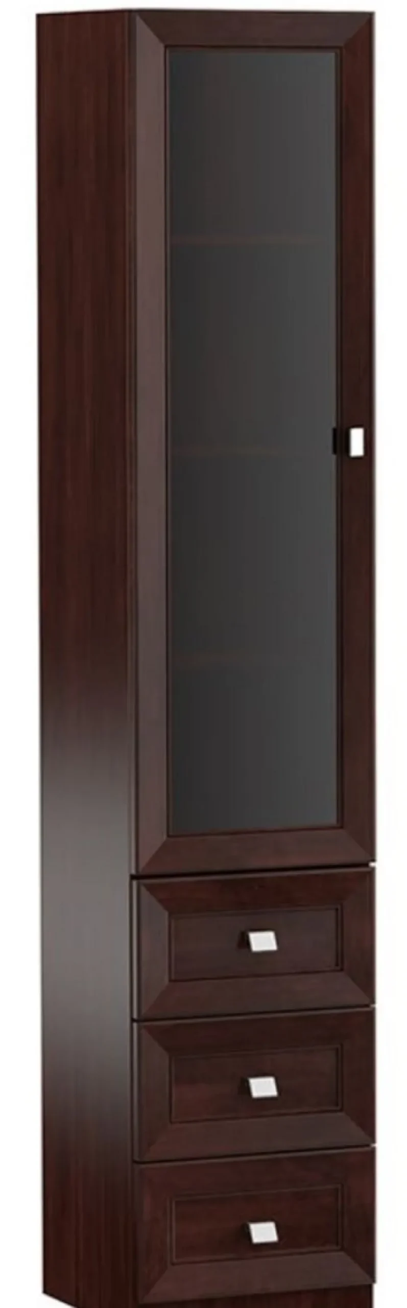 Casa Padrino Luxus Wohnzimmerschrank mit Glastür und 3 Schubladen Dunkelbraun / Silber 45,4 x 44,2 x H. 225,6 cm - Luxus Qualität
